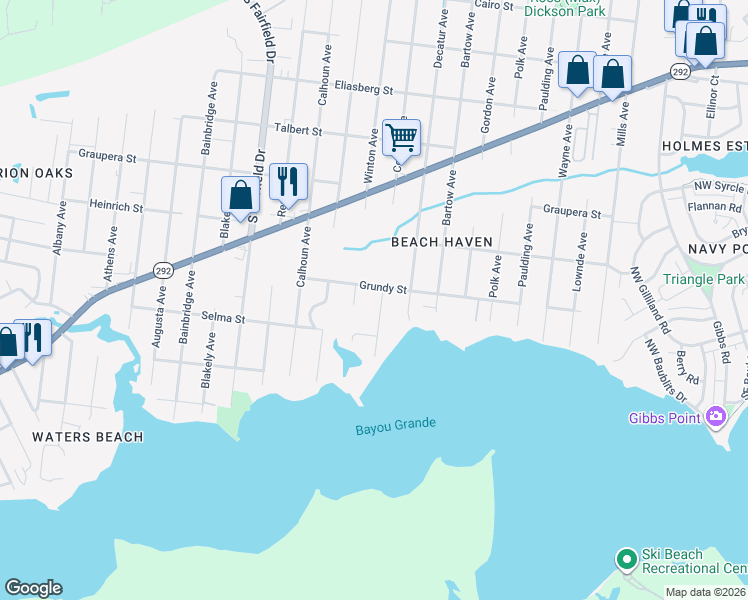 map of restaurants, bars, coffee shops, grocery stores, and more near 414 Colbert Avenue in Pensacola
