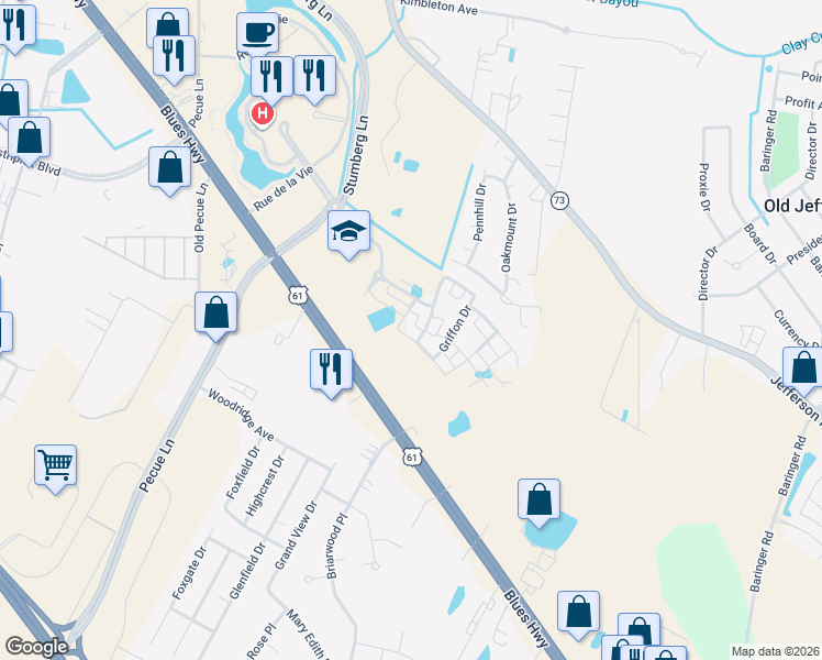 map of restaurants, bars, coffee shops, grocery stores, and more near 12727 Airline Highway in Baton Rouge