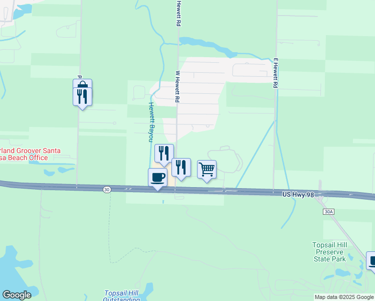 map of restaurants, bars, coffee shops, grocery stores, and more near 164 West Hewett Road in Santa Rosa Beach