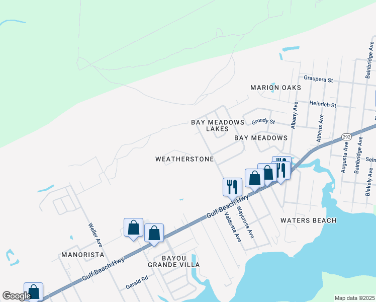 map of restaurants, bars, coffee shops, grocery stores, and more near 3754 Weatherstone Circle in Pensacola