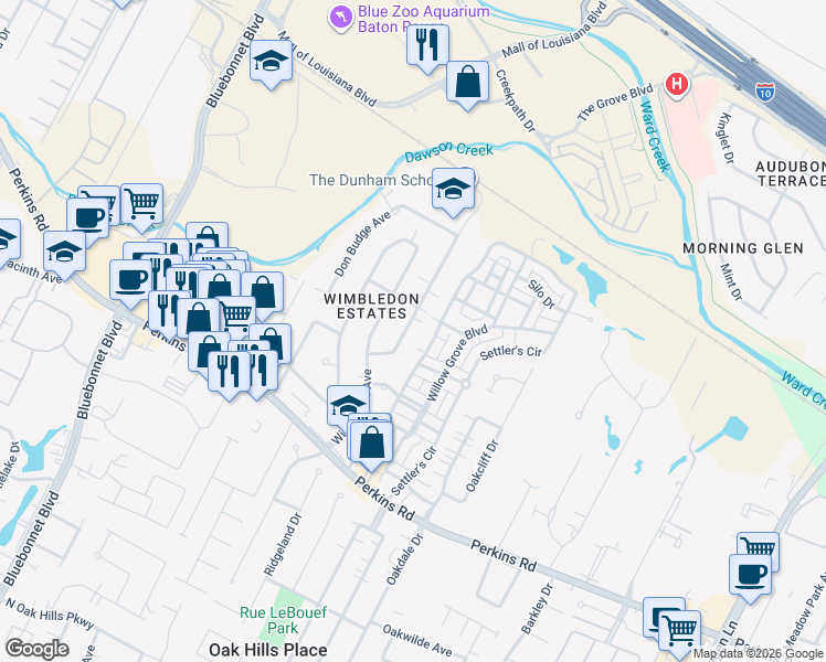 map of restaurants, bars, coffee shops, grocery stores, and more near 7756 Lane's End in Baton Rouge