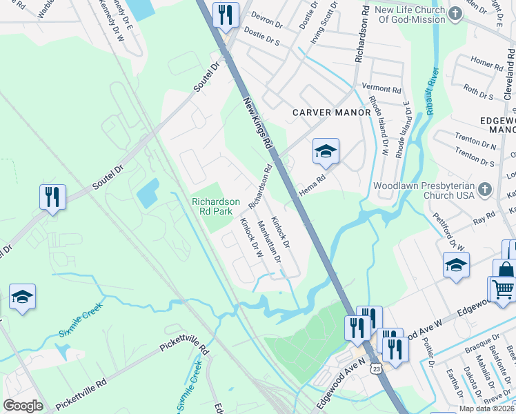 map of restaurants, bars, coffee shops, grocery stores, and more near 6641 Kinlock Drive West in Jacksonville