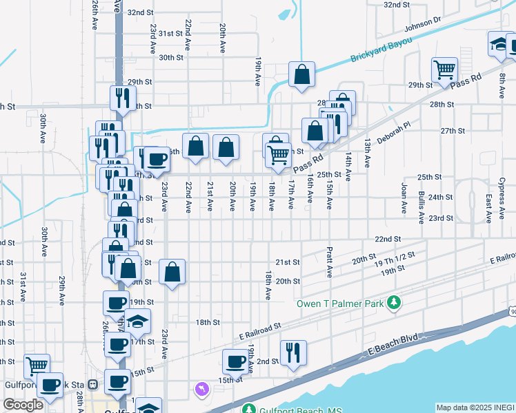 map of restaurants, bars, coffee shops, grocery stores, and more near 1900 23rd Street in Gulfport