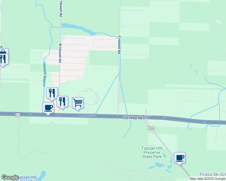 map of restaurants, bars, coffee shops, grocery stores, and more near 249 East Hewett Road in Santa Rosa Beach