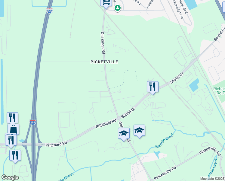 map of restaurants, bars, coffee shops, grocery stores, and more near 6727 Old Kings Road in Jacksonville