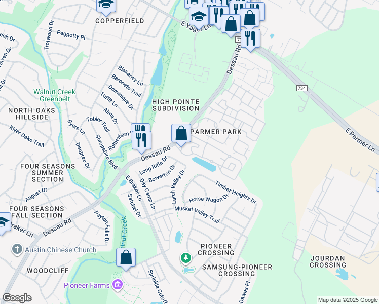 map of restaurants, bars, coffee shops, grocery stores, and more near 12001 Dessau Road in Austin