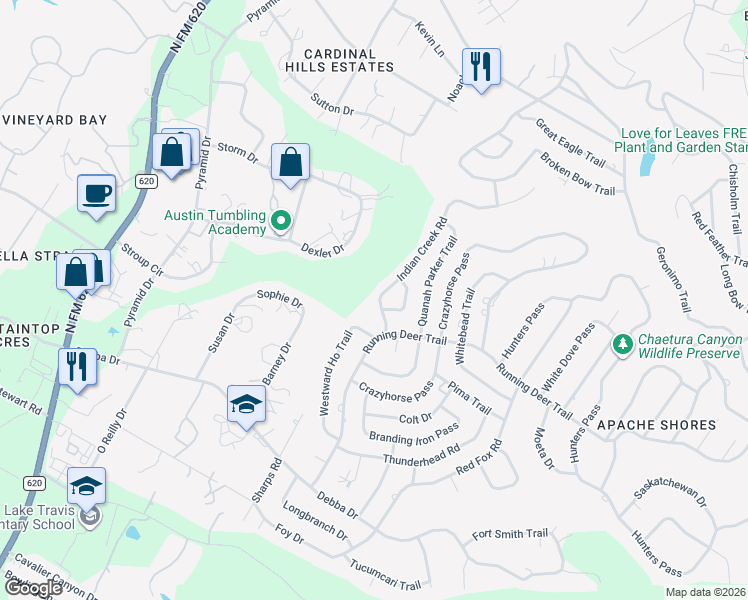 map of restaurants, bars, coffee shops, grocery stores, and more near 2006 Indian Creek Road in Austin