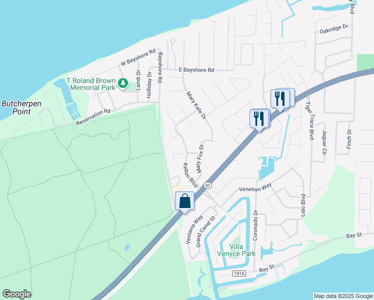 map of restaurants, bars, coffee shops, grocery stores, and more near 1117 Kelton Boulevard in Gulf Breeze