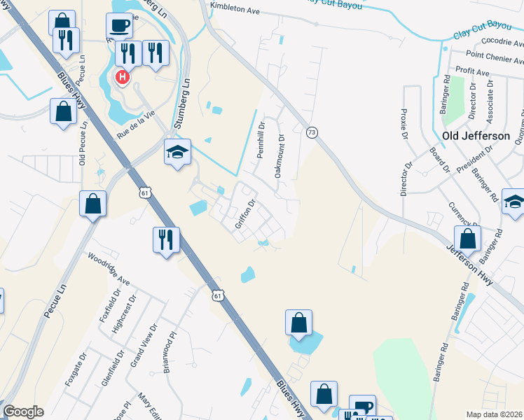 map of restaurants, bars, coffee shops, grocery stores, and more near 14062 Pinehurst Avenue in Baton Rouge