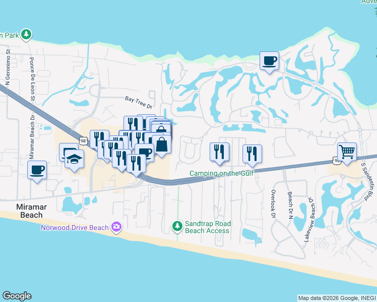 map of restaurants, bars, coffee shops, grocery stores, and more near 355 L'Atrium Drive in Destin