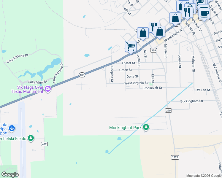 map of restaurants, bars, coffee shops, grocery stores, and more near 224 Peeples Street in Navasota