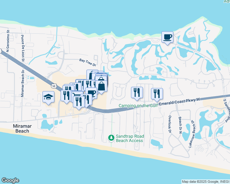 map of restaurants, bars, coffee shops, grocery stores, and more near 334 L'Atrium Drive in Destin