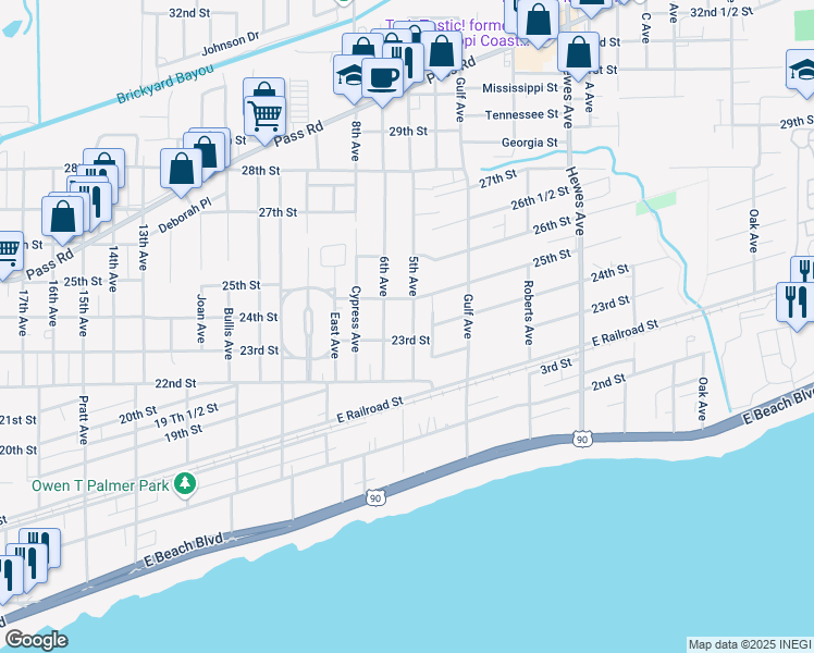 map of restaurants, bars, coffee shops, grocery stores, and more near 2311 5th Avenue in Gulfport