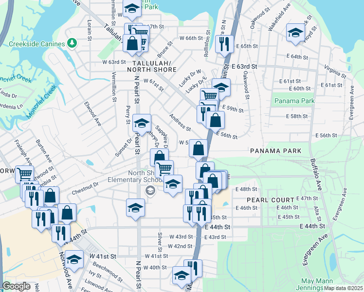 map of restaurants, bars, coffee shops, grocery stores, and more near 83 West 55th Street in Jacksonville