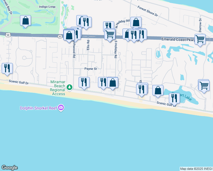 map of restaurants, bars, coffee shops, grocery stores, and more near 64 Cross Creek Road in Destin