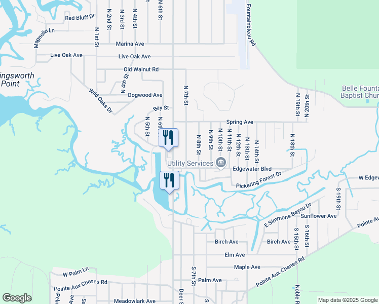 map of restaurants, bars, coffee shops, grocery stores, and more near 2608 North 7th Street in Ocean Springs