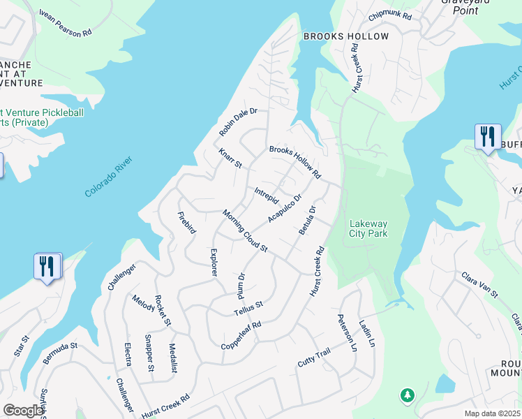map of restaurants, bars, coffee shops, grocery stores, and more near 54 Intrepid in Lakeway