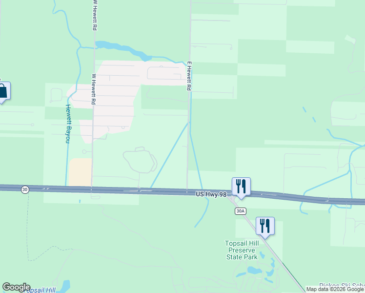 map of restaurants, bars, coffee shops, grocery stores, and more near 249 East Hewett Road in Santa Rosa Beach