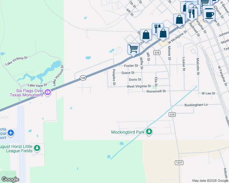 map of restaurants, bars, coffee shops, grocery stores, and more near 224 Peeples Street in Navasota