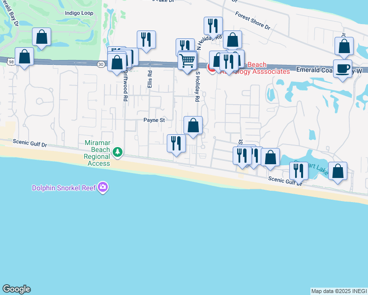 map of restaurants, bars, coffee shops, grocery stores, and more near 81 Cross Creek Road in Destin
