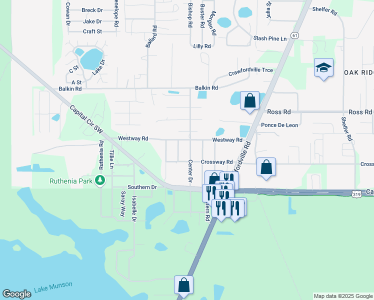map of restaurants, bars, coffee shops, grocery stores, and more near 4703 Center Drive in Tallahassee