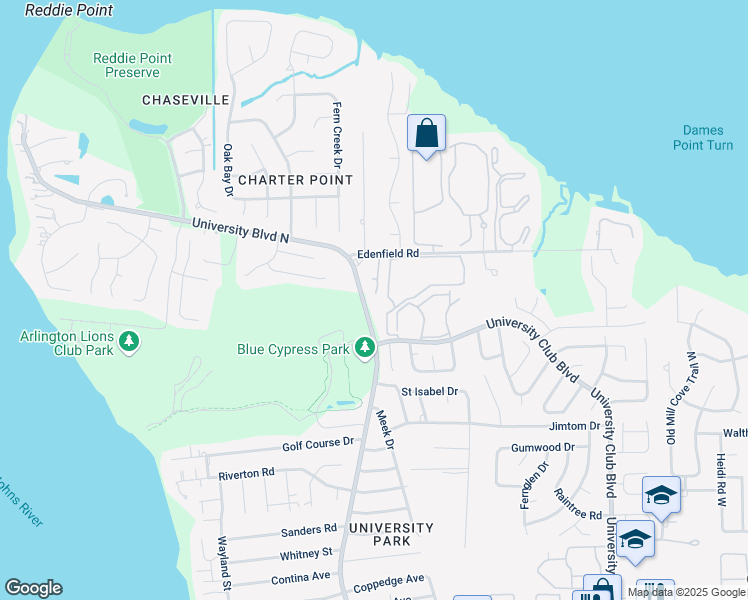 map of restaurants, bars, coffee shops, grocery stores, and more near 4203 Polo Court in Jacksonville