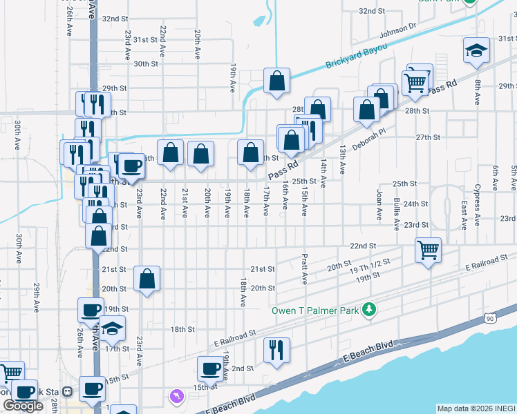 map of restaurants, bars, coffee shops, grocery stores, and more near 2406 18th Avenue in Gulfport