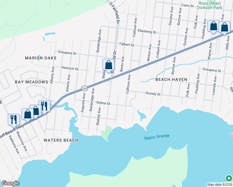 map of restaurants, bars, coffee shops, grocery stores, and more near 500 Rentz Avenue in Pensacola