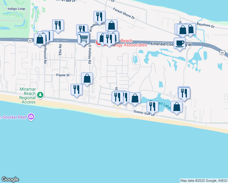 map of restaurants, bars, coffee shops, grocery stores, and more near 36 Daytona Street in Destin