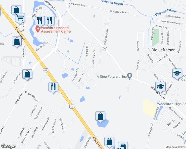 map of restaurants, bars, coffee shops, grocery stores, and more near 14128 Pinehurst Avenue in Baton Rouge