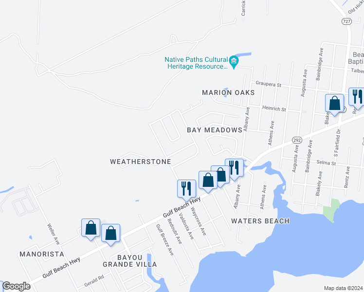 map of restaurants, bars, coffee shops, grocery stores, and more near 3604 Charlotte Avenue in Pensacola
