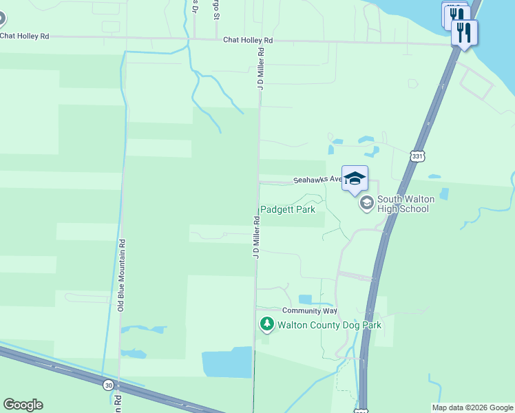 map of restaurants, bars, coffee shops, grocery stores, and more near 1401 J D Miller Road in Santa Rosa Beach