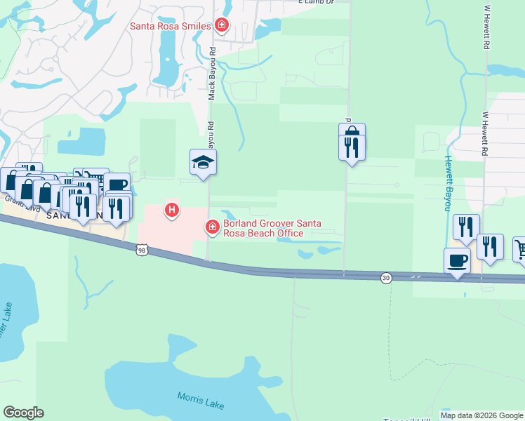 map of restaurants, bars, coffee shops, grocery stores, and more near 237 Monarch Drive in Santa Rosa Beach