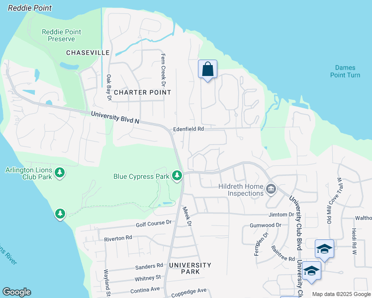 map of restaurants, bars, coffee shops, grocery stores, and more near 4215 Polo Court in Jacksonville