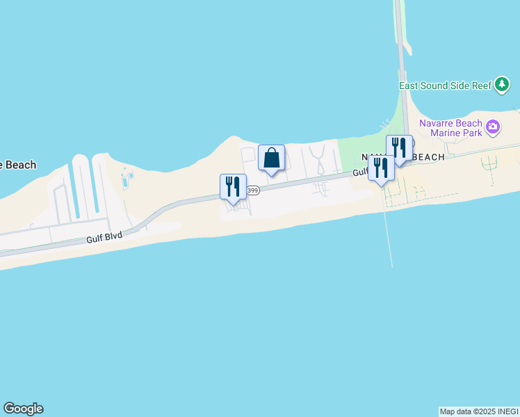 map of restaurants, bars, coffee shops, grocery stores, and more near 8443 Gulf Boulevard in Navarre
