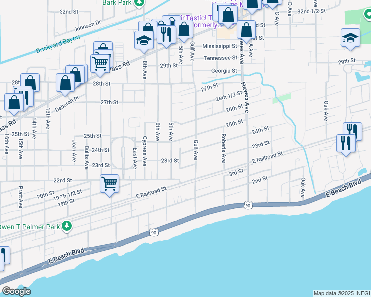 map of restaurants, bars, coffee shops, grocery stores, and more near 808 24th Street in Gulfport