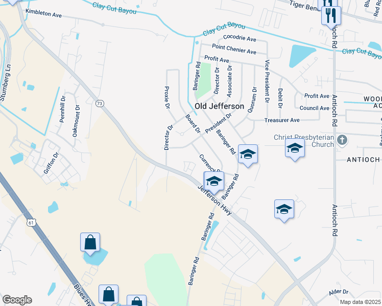 map of restaurants, bars, coffee shops, grocery stores, and more near 8033 President Drive in Baton Rouge