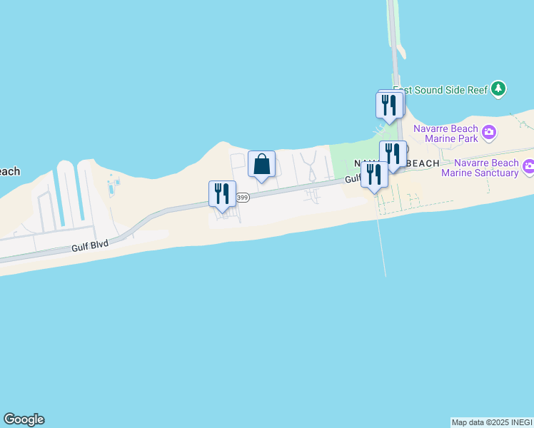 map of restaurants, bars, coffee shops, grocery stores, and more near 8443 Gulf Boulevard in Navarre