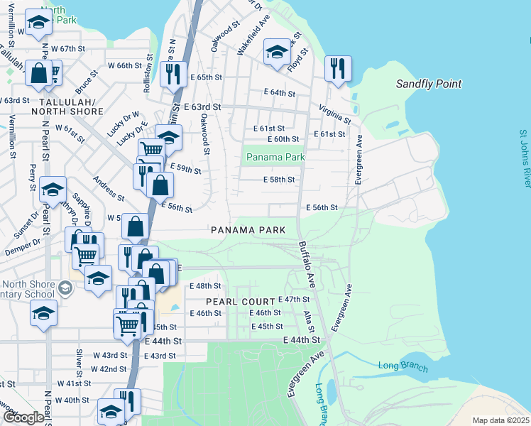 map of restaurants, bars, coffee shops, grocery stores, and more near 570 East 56th Street in Jacksonville