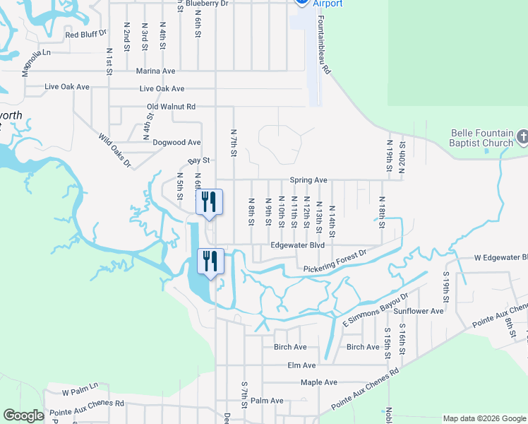 map of restaurants, bars, coffee shops, grocery stores, and more near 2605 North 9th Street in Ocean Springs