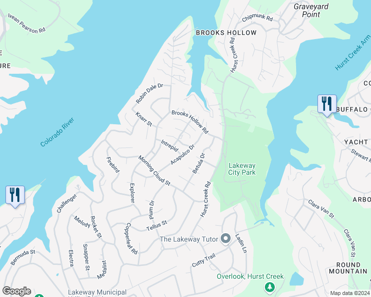 map of restaurants, bars, coffee shops, grocery stores, and more near 103 Crescent Bluff in Lakeway