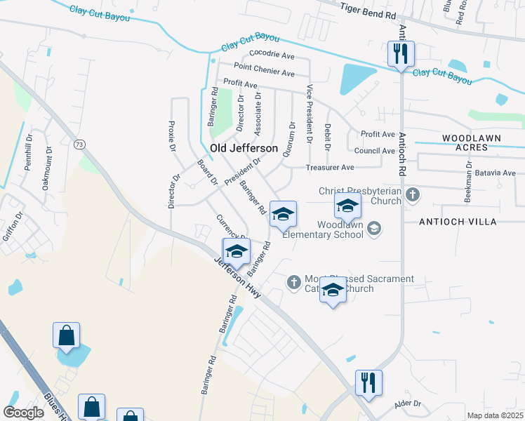 map of restaurants, bars, coffee shops, grocery stores, and more near 7948 Barringer Road in Baton Rouge