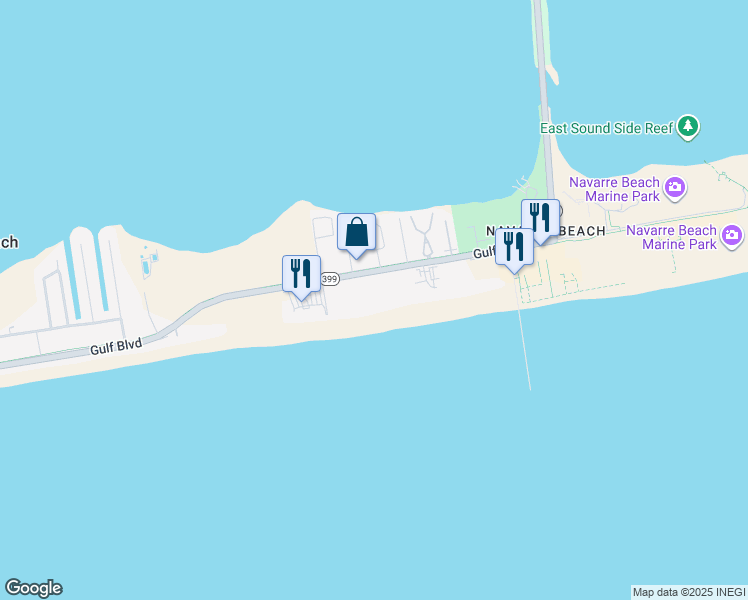 map of restaurants, bars, coffee shops, grocery stores, and more near 8459 Gulf Boulevard in Navarre