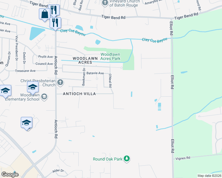map of restaurants, bars, coffee shops, grocery stores, and more near 7927 O'Neal Road in Baton Rouge