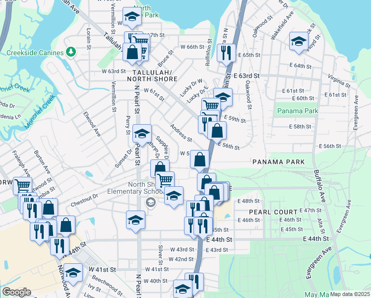 map of restaurants, bars, coffee shops, grocery stores, and more near 83 West 55th Street in Jacksonville