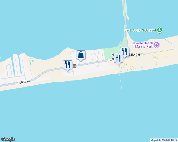 map of restaurants, bars, coffee shops, grocery stores, and more near 8459 Gulf Boulevard in Navarre