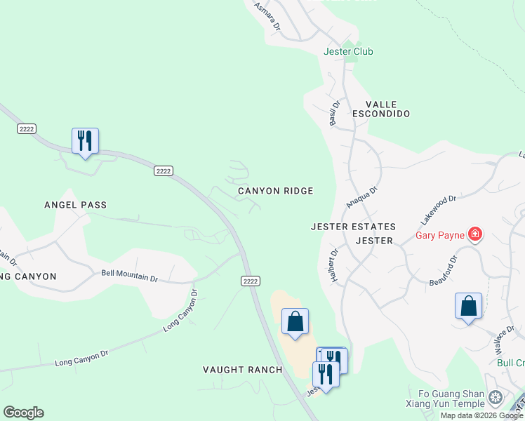 map of restaurants, bars, coffee shops, grocery stores, and more near 7910 Ranch to Market Road 2222 in Austin