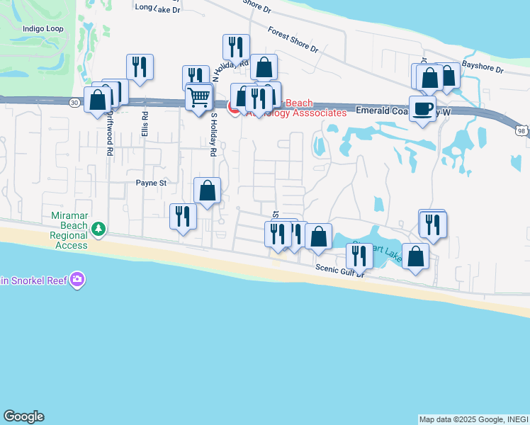 map of restaurants, bars, coffee shops, grocery stores, and more near 36 Daytona Street in Destin
