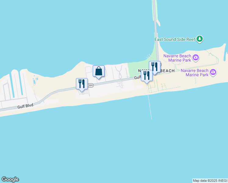 map of restaurants, bars, coffee shops, grocery stores, and more near 8499 Gulf Boulevard in Gulf Breeze