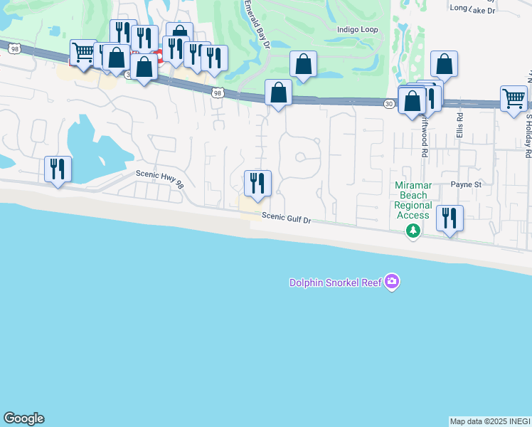 map of restaurants, bars, coffee shops, grocery stores, and more near 2936 Scenic Gulf Drive in Destin